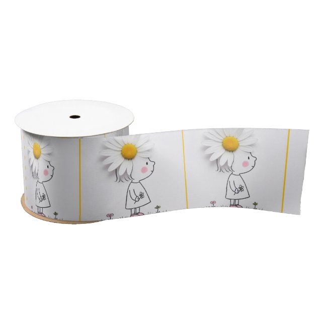 Little Girl With a White Daisy On Her Head Satin Ribbon (Spool)