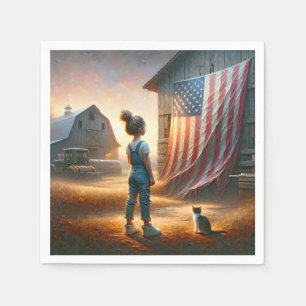 Little Girl With An American Flag On a Barn Napkin