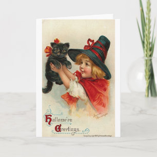 Little Girl with Black Kitten Card