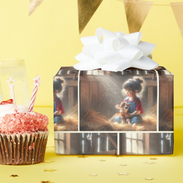 Little Girl With Calf Wrapping Paper (Birthday Party)