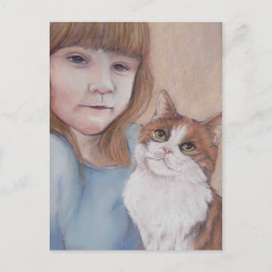 Little Girl with Calico Cat Postcard