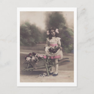 Little Girl with Cart of Flowers Postcard