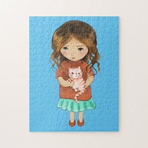 LITTLE GIRL WITH CAT ART JIGSAW PUZZLE