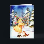 Little Girl With Christmas Tree Holiday Card<br><div class="desc">little girl with christmas tree vintage greeting card</div>