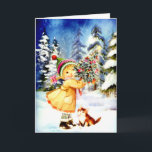 Little Girl With Christmas Tree Holiday Card<br><div class="desc">little girl with christmas tree vintage greeting card</div>