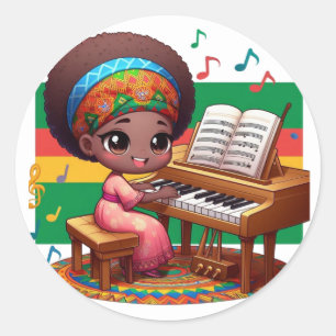 little girl with colourful piano classic round sticker