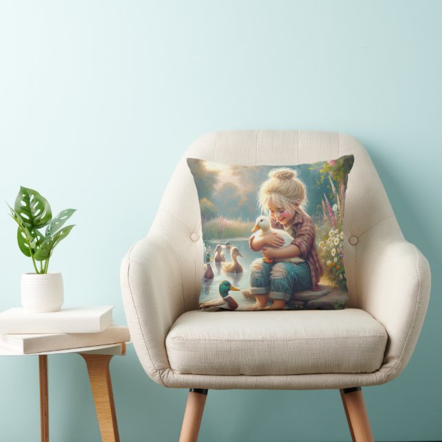 Little Girl With Ducks  Cushion (Chair)