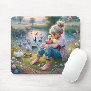 Little Girl With Ducks  Mouse Mat