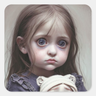 Little Girl with Haunting Eyes Square Sticker