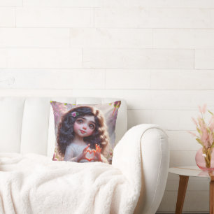 Little Girl With Heart Sign Cushion