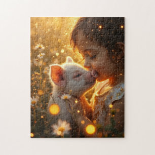 Little girl with her pet pig jigsaw puzzle