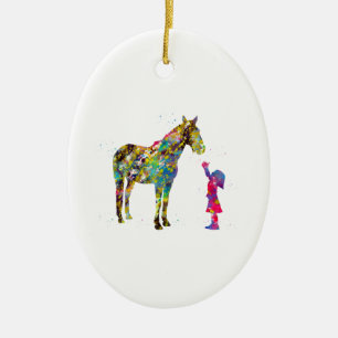 Little girl with horse ceramic tree decoration