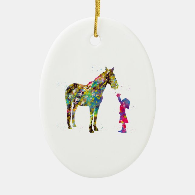 Little girl with horse ceramic tree decoration (Front)