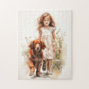 Little girl with Irish Setter Jigsaw Puzzle
