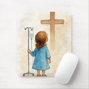 Little Girl With IV Pole and Cross Mouse Mat