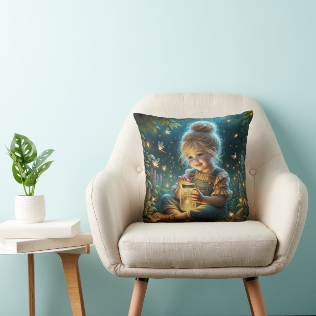 Little Girl With Jar of Fireflies Cushion (Chair)