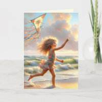 Little Girl With Kite On A Beach