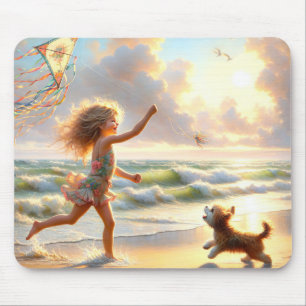 Little Girl With Kite On A Beach Mouse Mat