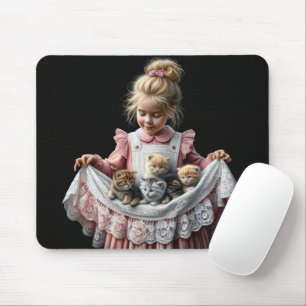 Little Girl With Kittens In Her Apron Mouse Mat