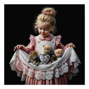 Little Girl With Kittens In Her Apron Poster