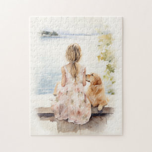 Little girl with labrador jigsaw puzzle