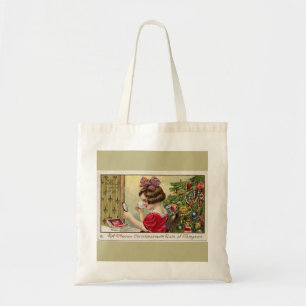 Little Girl with Makeup Mirror Christmas Budget Tote Bag