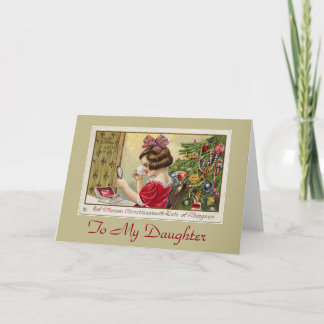 Little Girl with Makeup Mirror Daughter Christmas Holiday Card
