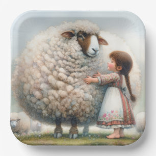 Little Girl With Oversized Ewe Paper Plate