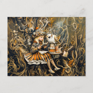 Little Girl with Owl in a Tree Root House Postcard