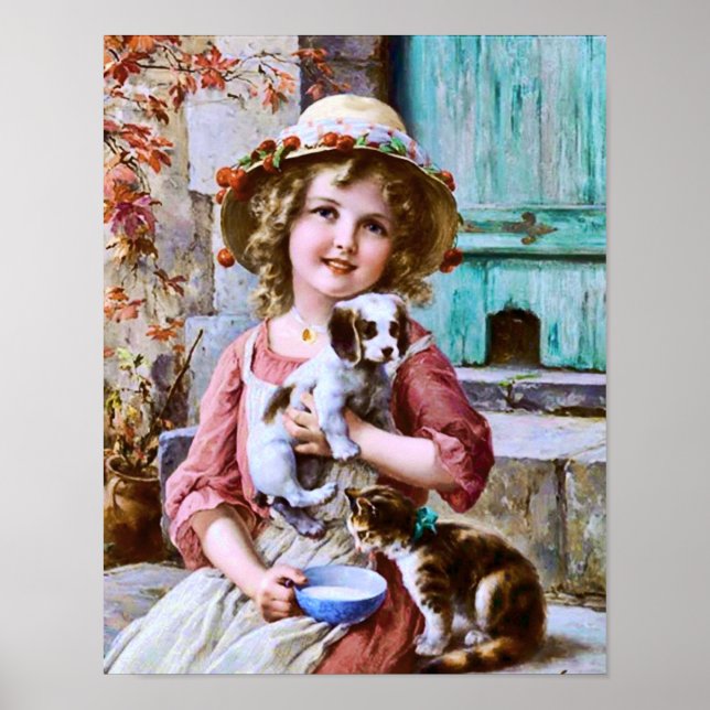 Little Girl with Pets by Emile Vernon Poster (Front)