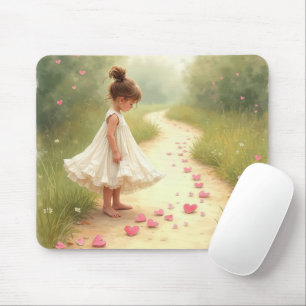 Little Girl With Pink Hearts On Dirt Path Mouse Mat