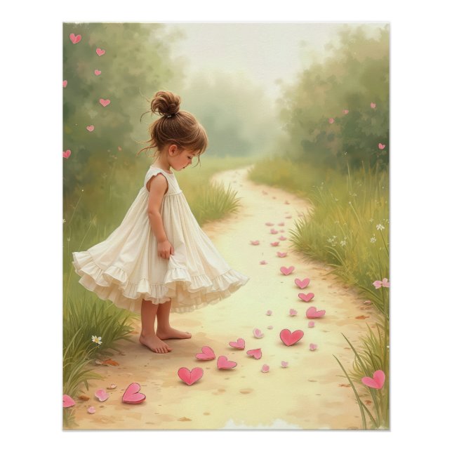 Little Girl With Pink Hearts On Dirt Path Poster (Front)