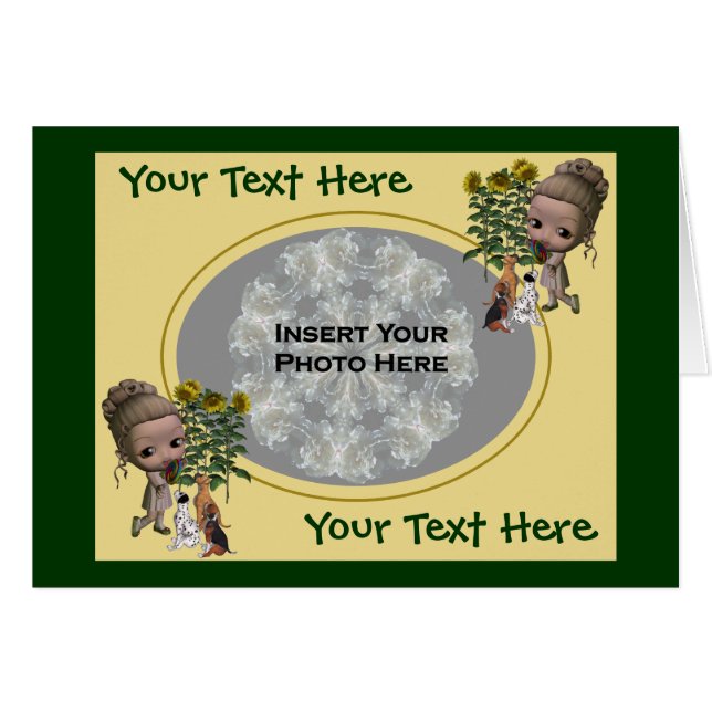 Little Girl With Puppies Photo Card (Front Horizontal)