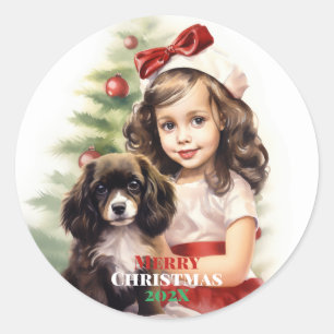 Little Girl with Puppy Christmas Sticker