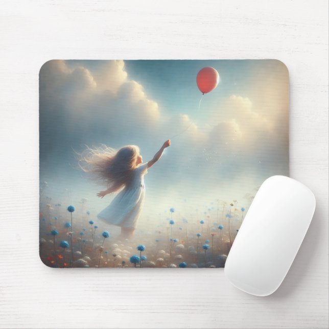 Little Girl With Red Balloon Mouse Mat (With Mouse)