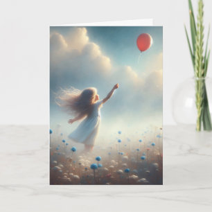 Little Girl With Red Balloon Thinking Of You Card