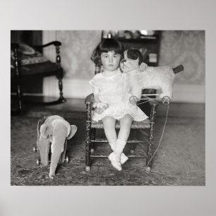 Little Girl with Stuffed Toys, 1922. Vintage Photo Poster