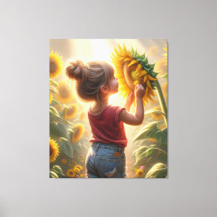 Little Girl With Sunflower Canvas Print