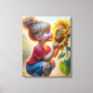 Little Girl With Sunflower Canvas Print
