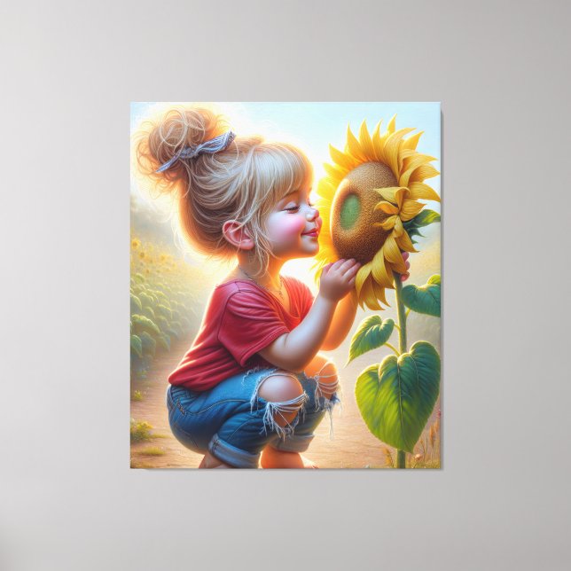 Little Girl With Sunflower Canvas Print (Front)