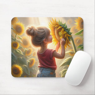 Little Girl With Sunflower Glow Mouse Mat
