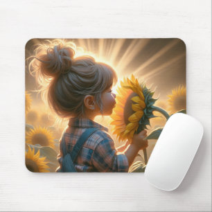 Little Girl With Sunflower Mouse Mat