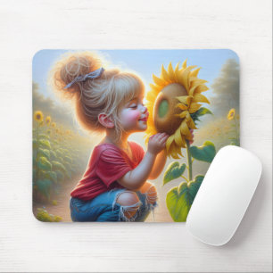Little Girl With Sunflower Mouse Mat