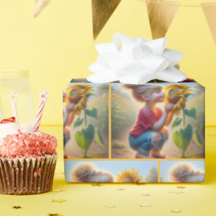 Little Girl With Sunflower Wrapping Paper