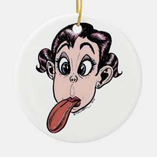 Little Girl with Tongue Sticking Out Ceramic Tree Decoration