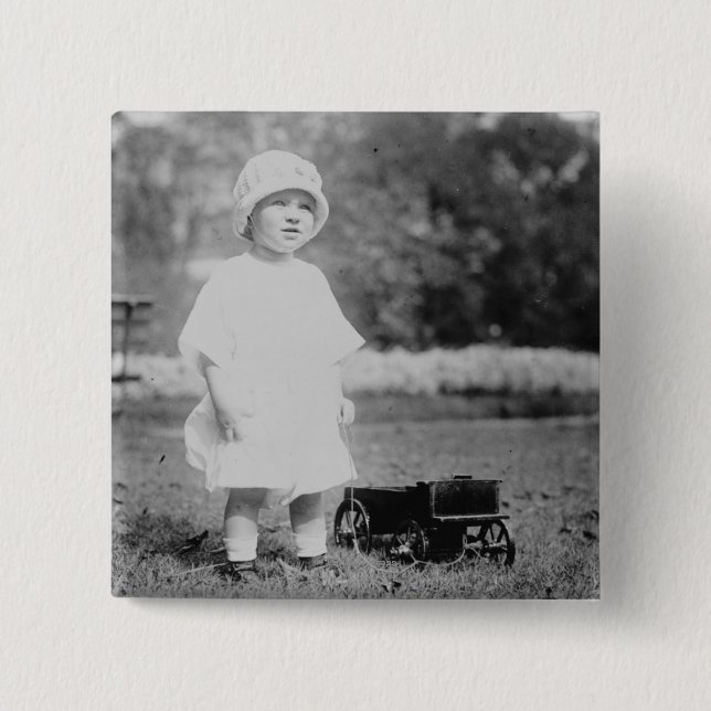 Little Girl with Toy Wagon 15 Cm Square Badge (Front)