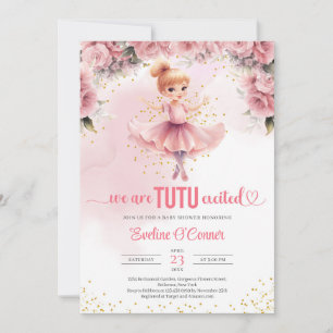 Little girl with tutu ballerina dress Baby Shower Invitation