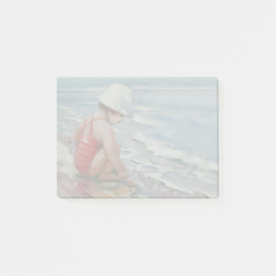 Little girl with white hat at the beach post-it notes