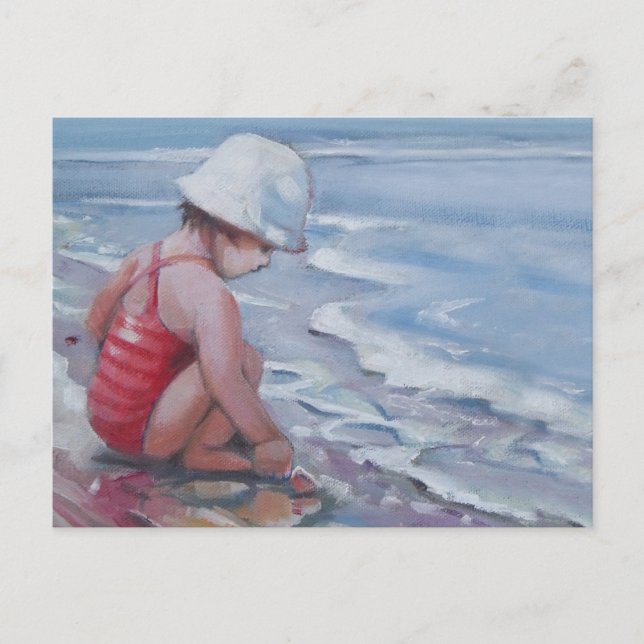 Little girl with white hat at the beach postcard (Front)