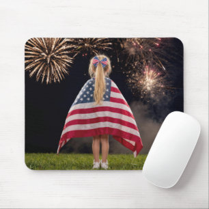 Little Girl Wrapped in an American Flag Mouse Mat